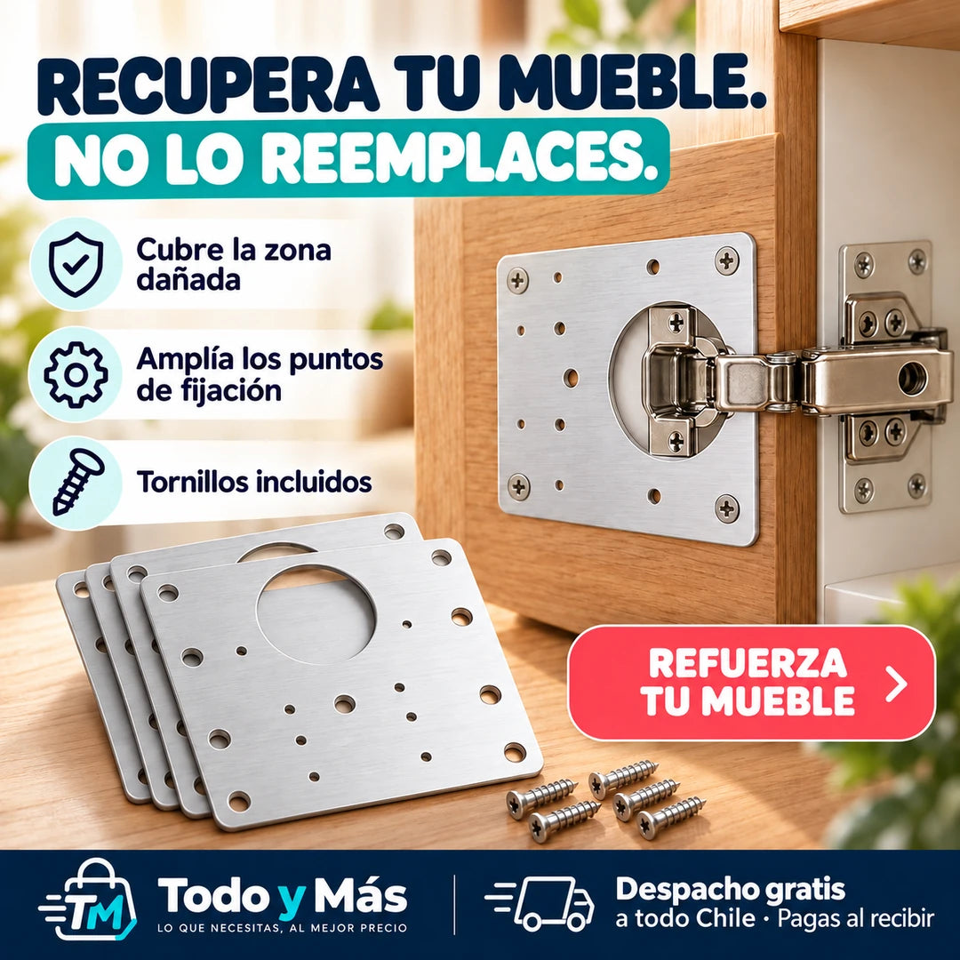 Pack x4 RenovaMuebles · Placa Reparadora Bisagras Premium