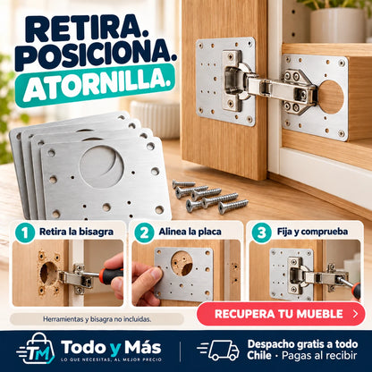 Pack x4 RenovaMuebles · Placa Reparadora Bisagras Premium