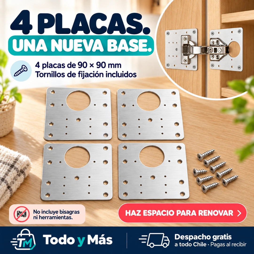 Pack x4 RenovaMuebles · Placa Reparadora Bisagras Premium
